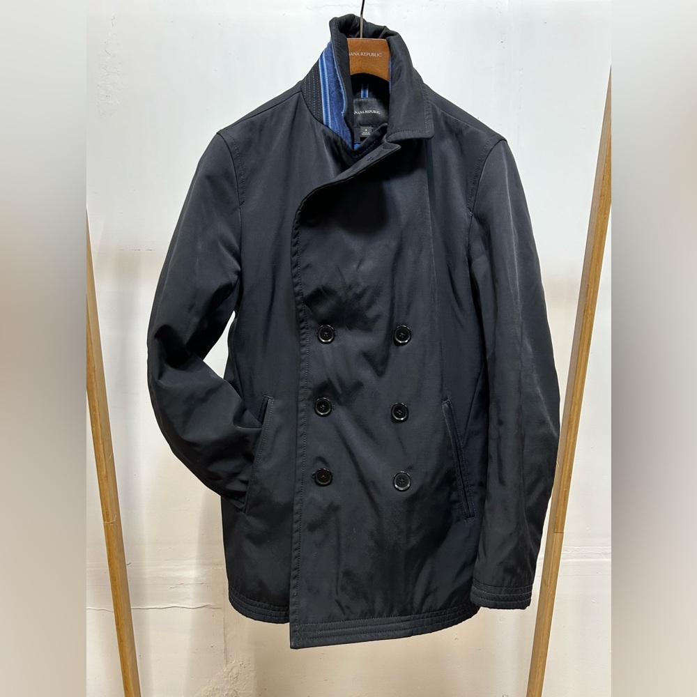 Banana Republic Men's Black Double-Breasted Raincoat